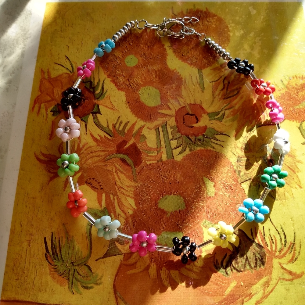 Beaded flower choker
